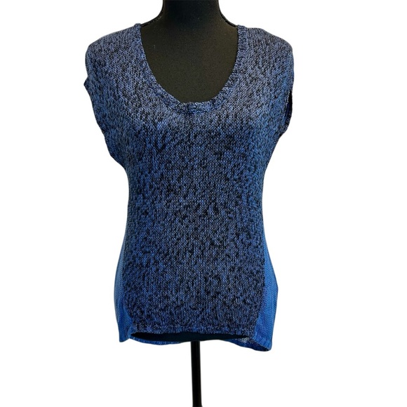 Babaton Sweaters - Aritzia T.Babaton blue black heathered knit short sleeve sweater linen silk Sz S